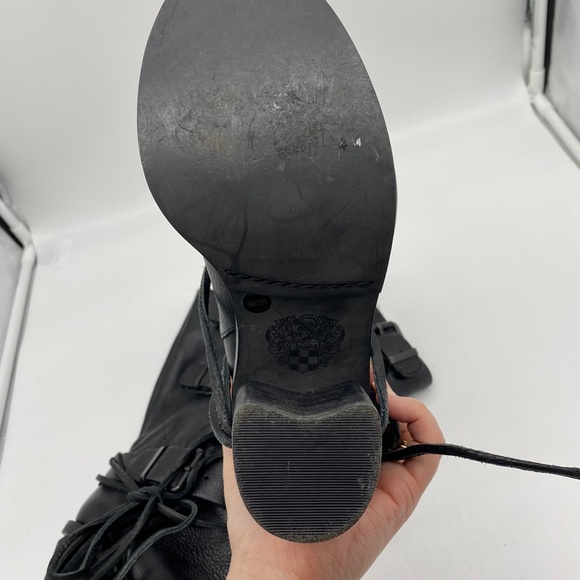 Vince Camuto Chunky‎ Heel Lace Buckle Leather Moto Style Boots - Picture 8 of 11